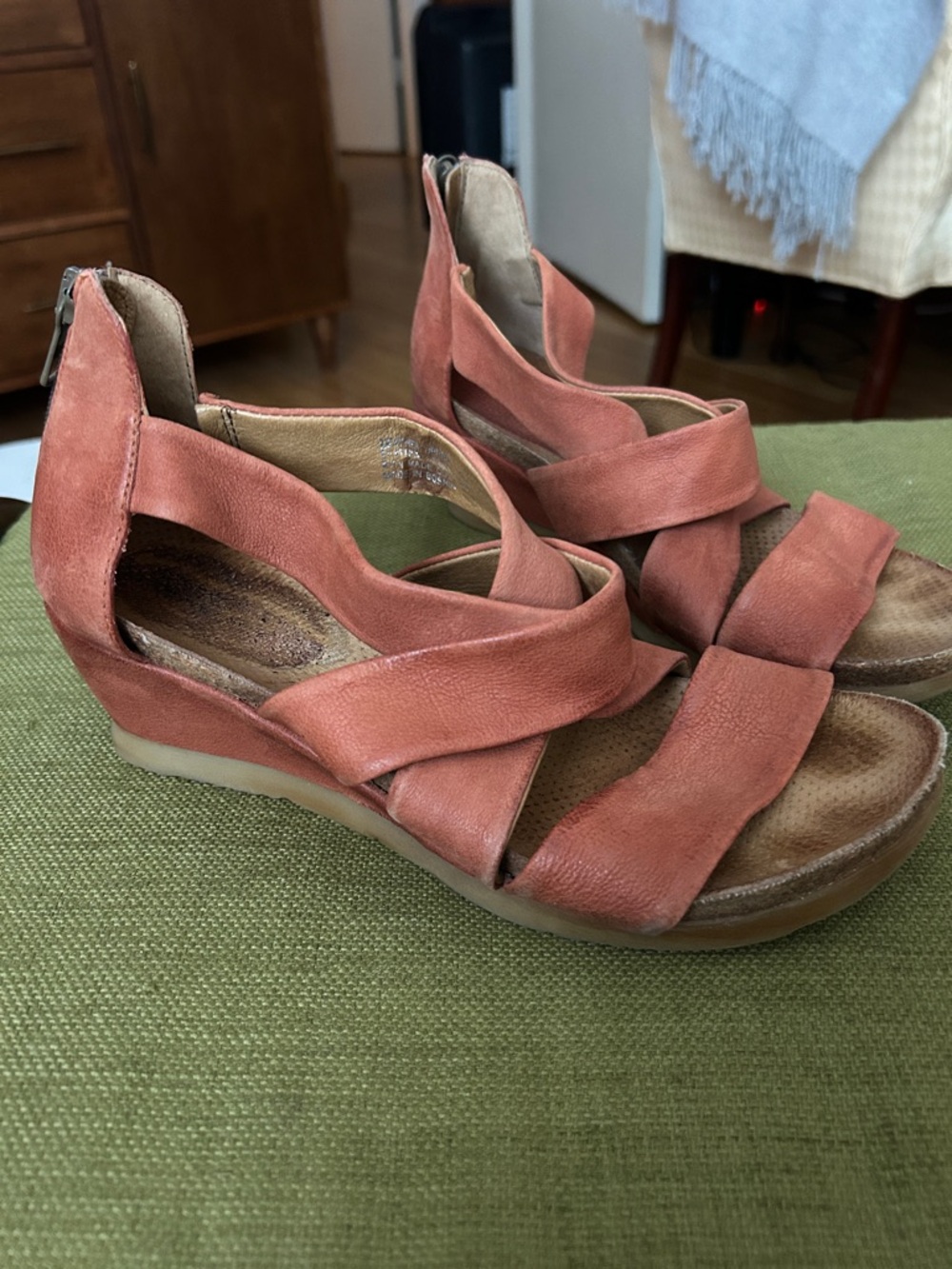 Miz Mooz Coral Suede Crisscross Wedge Sandals